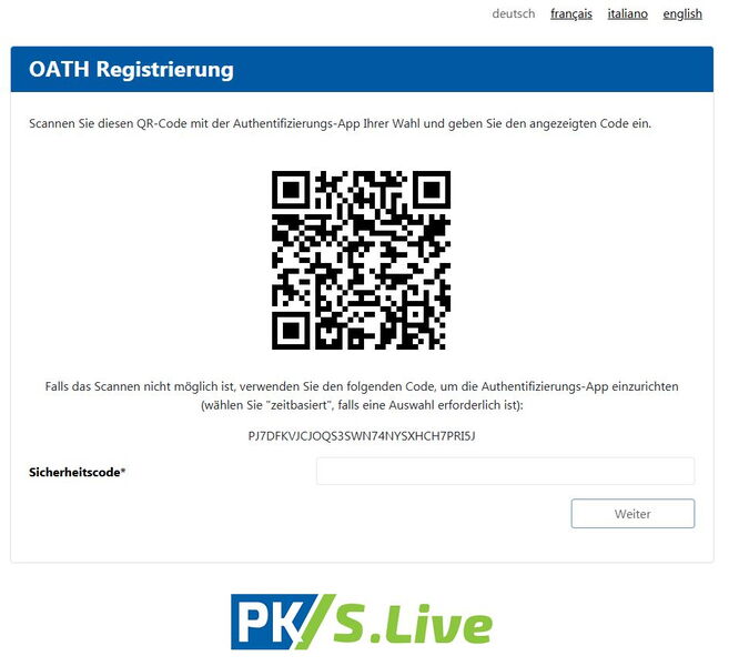 Sichere Registrierung mit Zweifach-Authentifizierung bei PK/S.Live